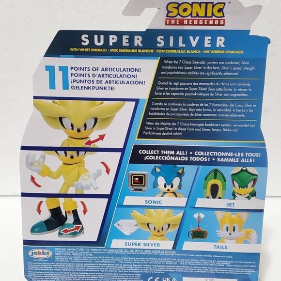Sonic The Hedgehog Super Silver Action Figure Modern, White Emerald Collectibles - Picture 9 of 11